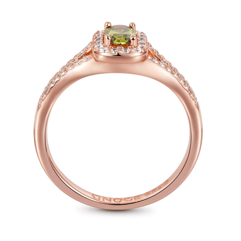 Olive Green Oval-Cut Ring 925 Sterling Silver 18k Rose Gold Plated_3