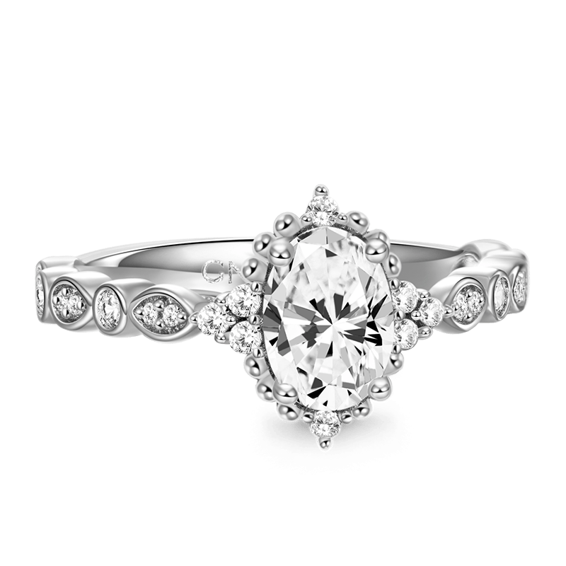 Vintage Oval Engagement Ring 925 Sterling Silver Inlaid with Clear Gemstones_2
