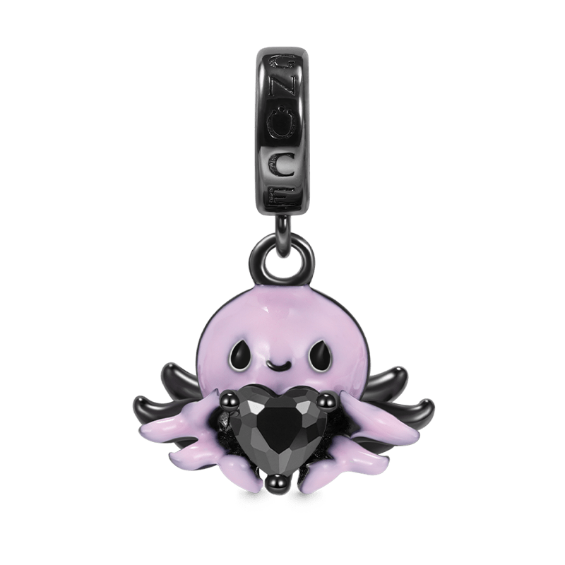 Octopus Double-sided Embrace Hearts Gemstones Pendant Dangle Charm 925 Sterling Silver_1