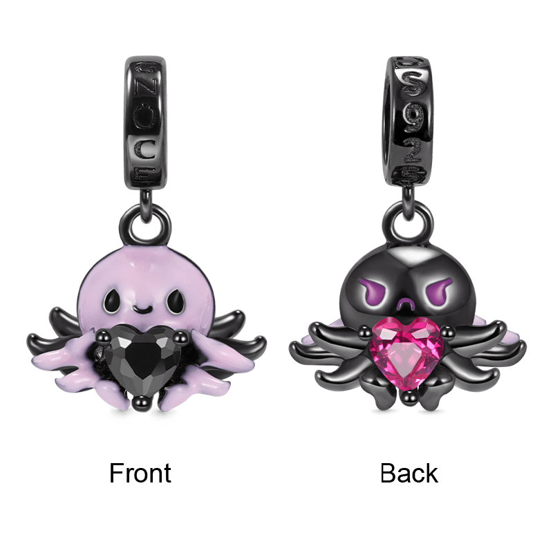 Octopus Double-sided Embrace Hearts Gemstones Pendant Dangle Charm 925 Sterling Silver_3