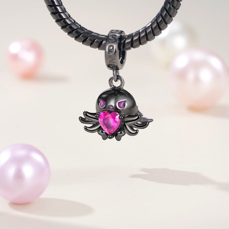 Octopus Double-sided Embrace Hearts Gemstones Pendant Dangle Charm 925 Sterling Silver_4
