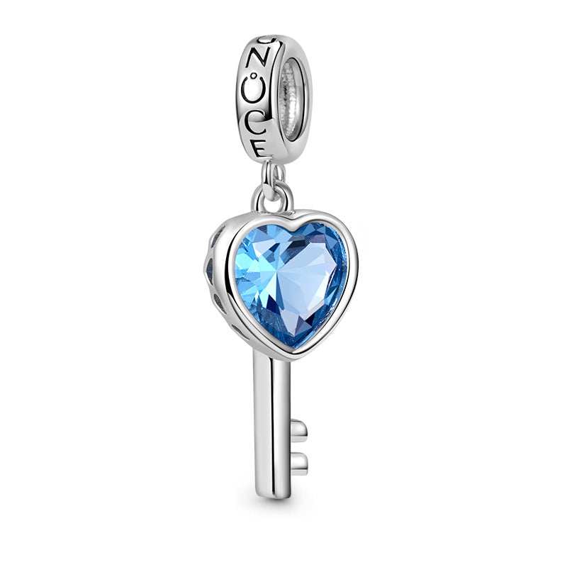 Gnoce Blue Love Heart Key Pendant Dangle Charm_2