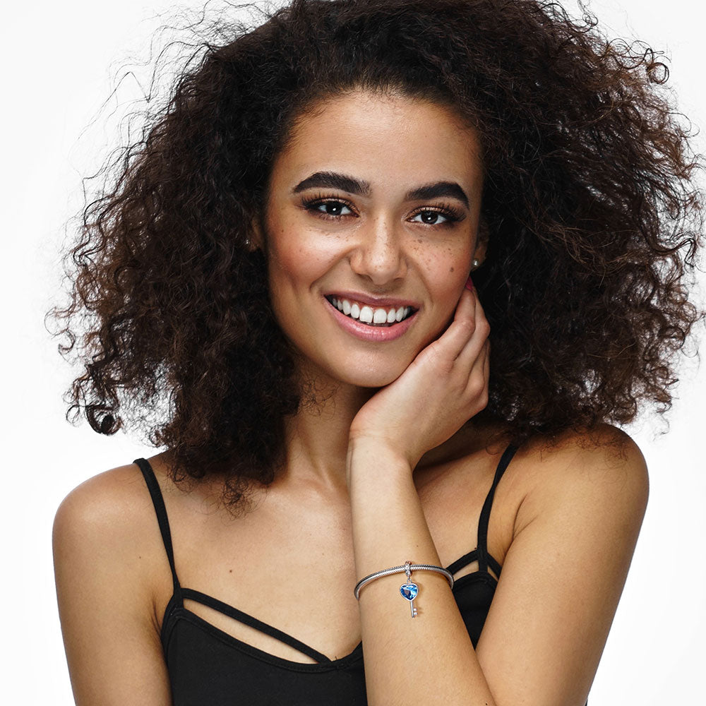 Gnoce Blue Love Heart Key Pendant Dangle Charm_5