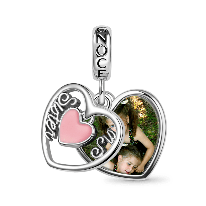 Gnoce "Sister & Sis" Heart Personalized Photo Pendant Dangle Charm_3