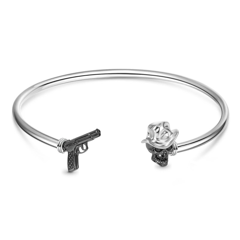 Gnoce Skull & Gun Open Removable Bangle Bracelet_1