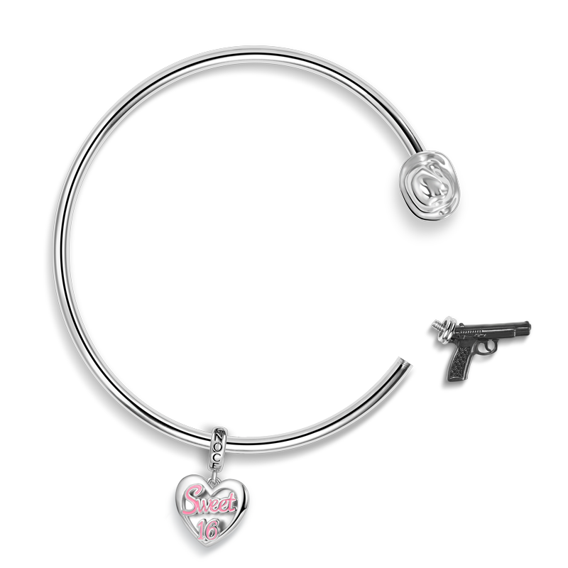 Gnoce Skull & Gun Open Removable Bangle Bracelet_2