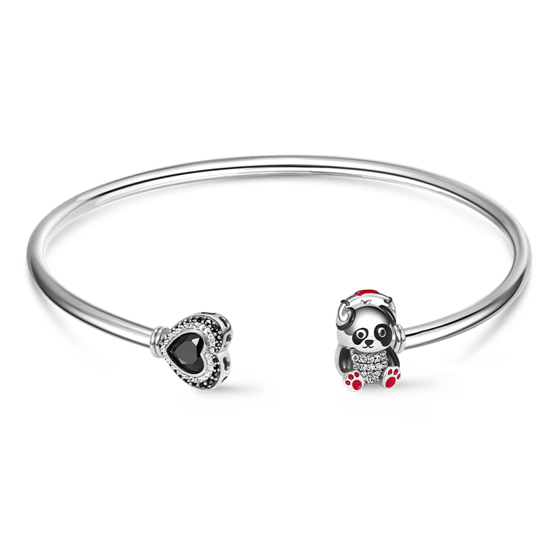 Gnoce Cute Panda & Love Heart Open Removable Bangle Bracelet_1