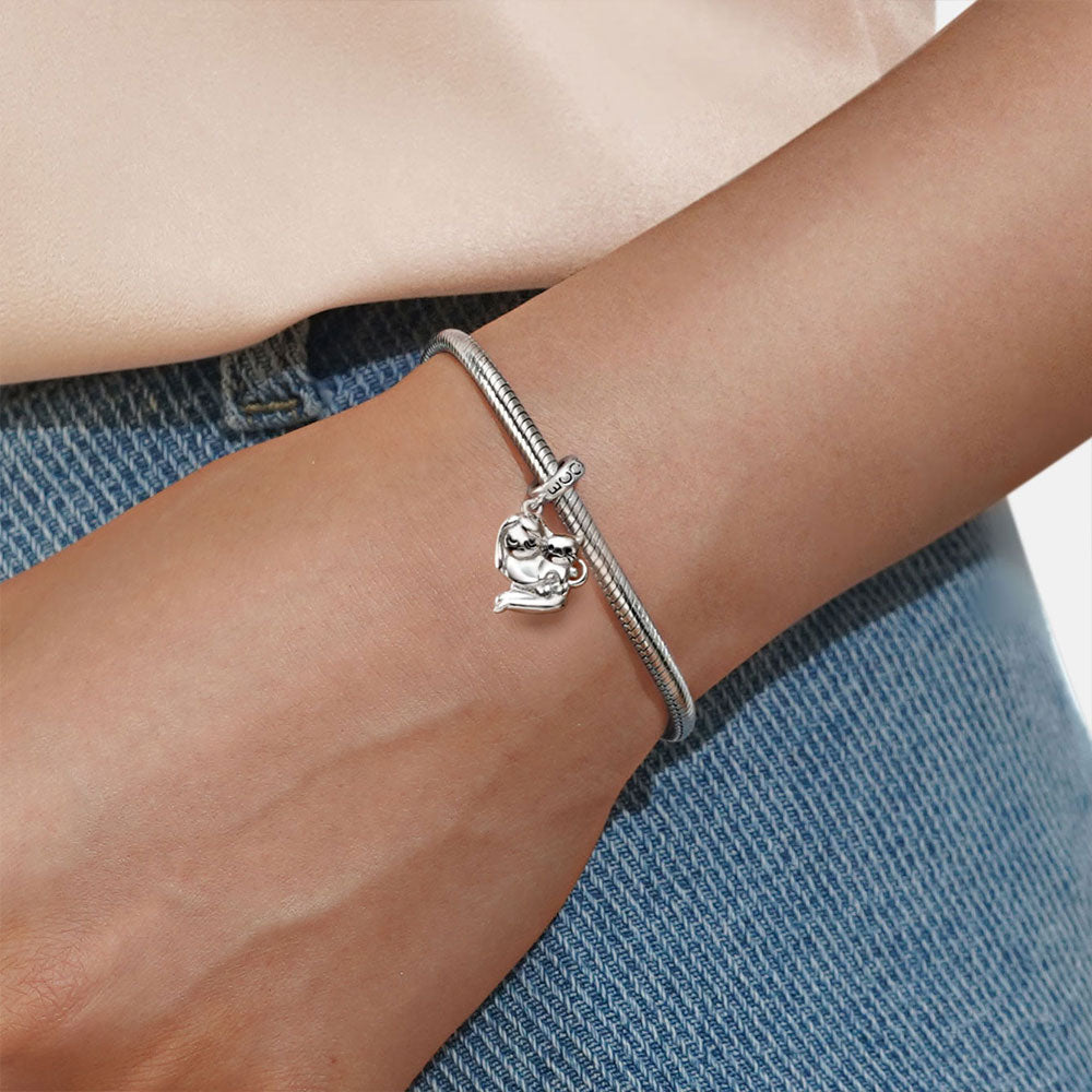 Gnoce "Best Friend" A Lovely Girl Embraces A Cat Pendant Dangle Charm_5