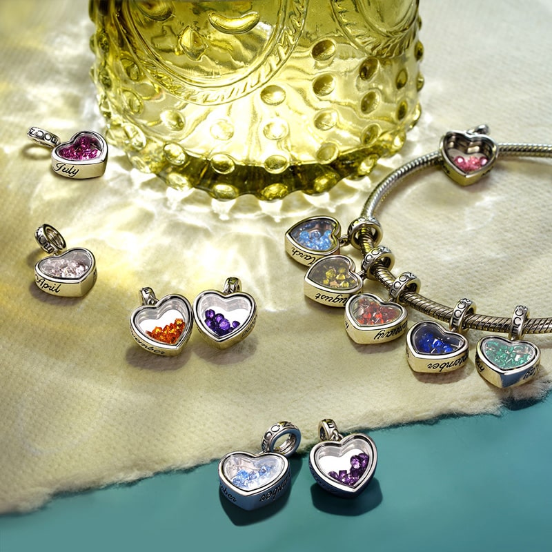 Gnoce Oct.Birthstone Heart Personalized Photo Pendant Dangle Charm_2