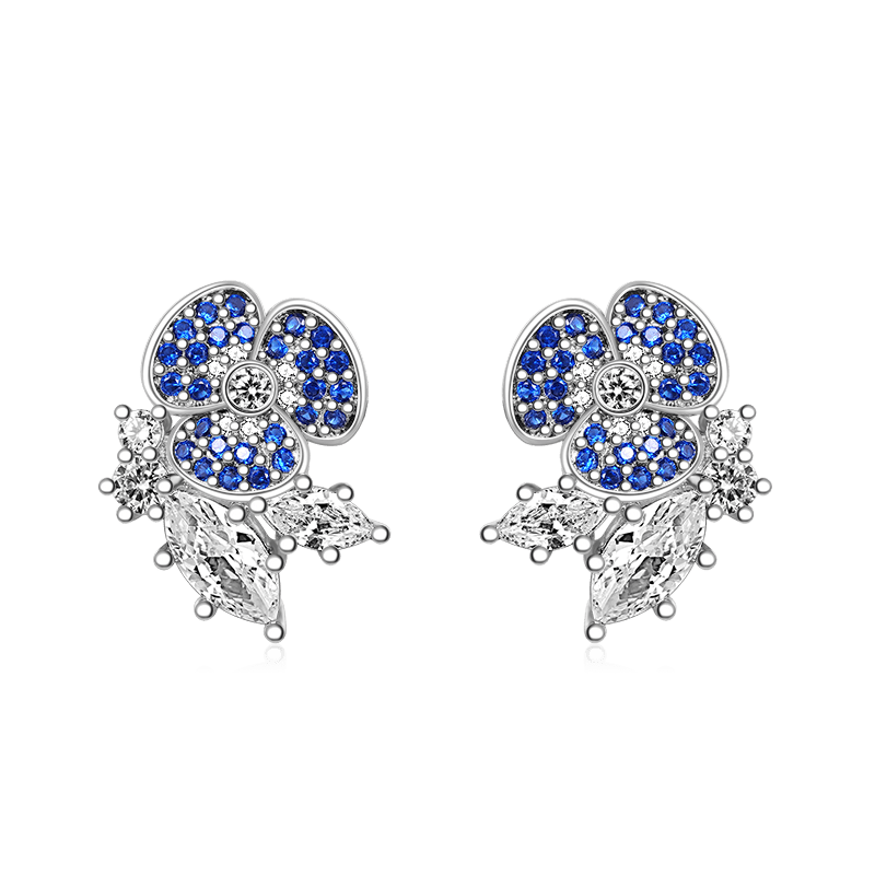 Gnoce Sparkling Three-petal Flower Stud Earrings_1