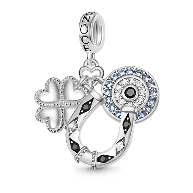 Gnoce Horseshoe, Clover & Devil's Eye Triple Pendant Dangle Charm_1