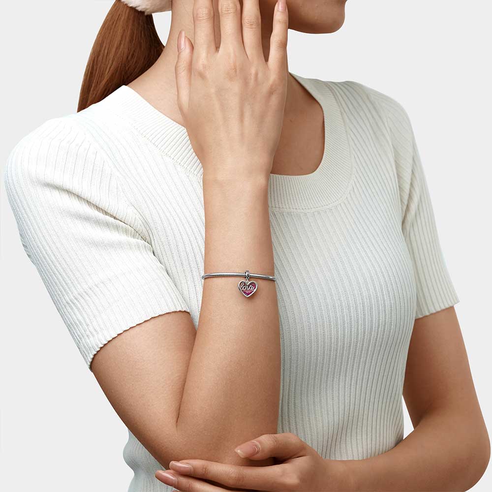 Gnoce Pink Lover Heart Pendant Dangle Charm_4