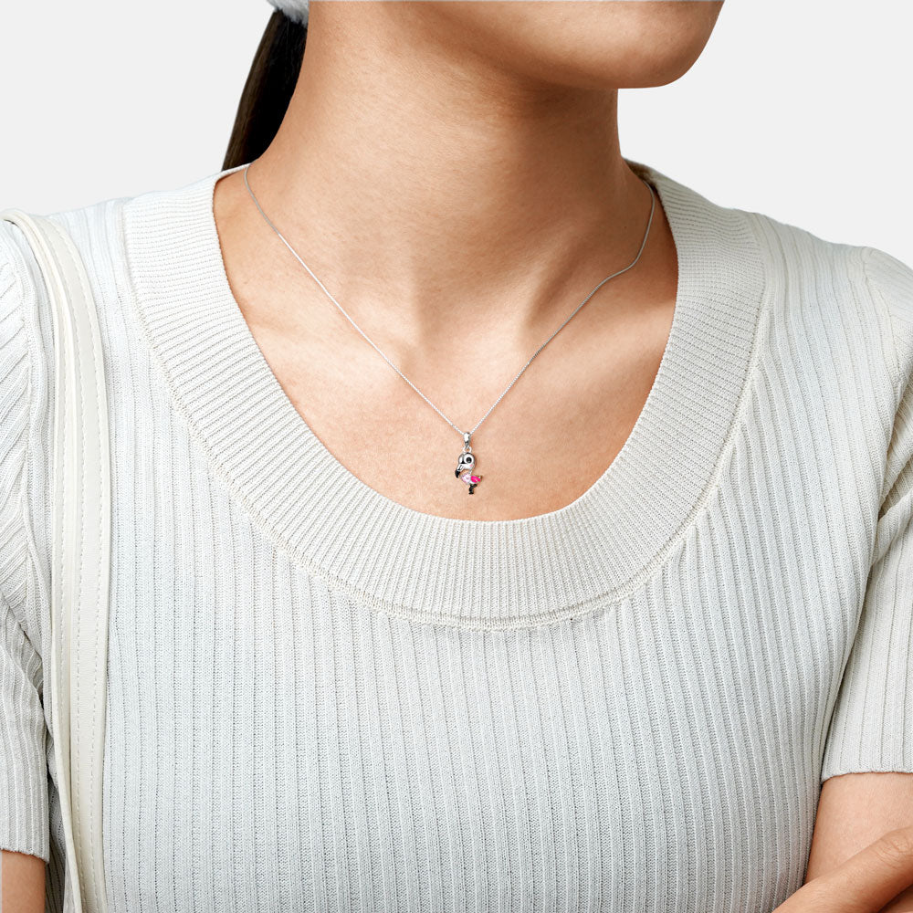 Gnoce Flamingo Embraces Heart Gem Necklace_3