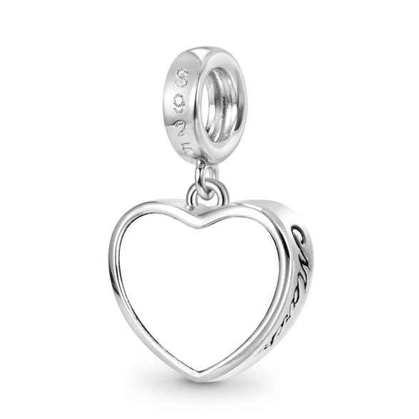 Gnoce Mar.Birthstone Heart Engravable Pendant Dangle Charm