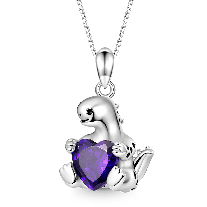 Gnoce Stegosaurus Embraces Heart Gem Necklace_1