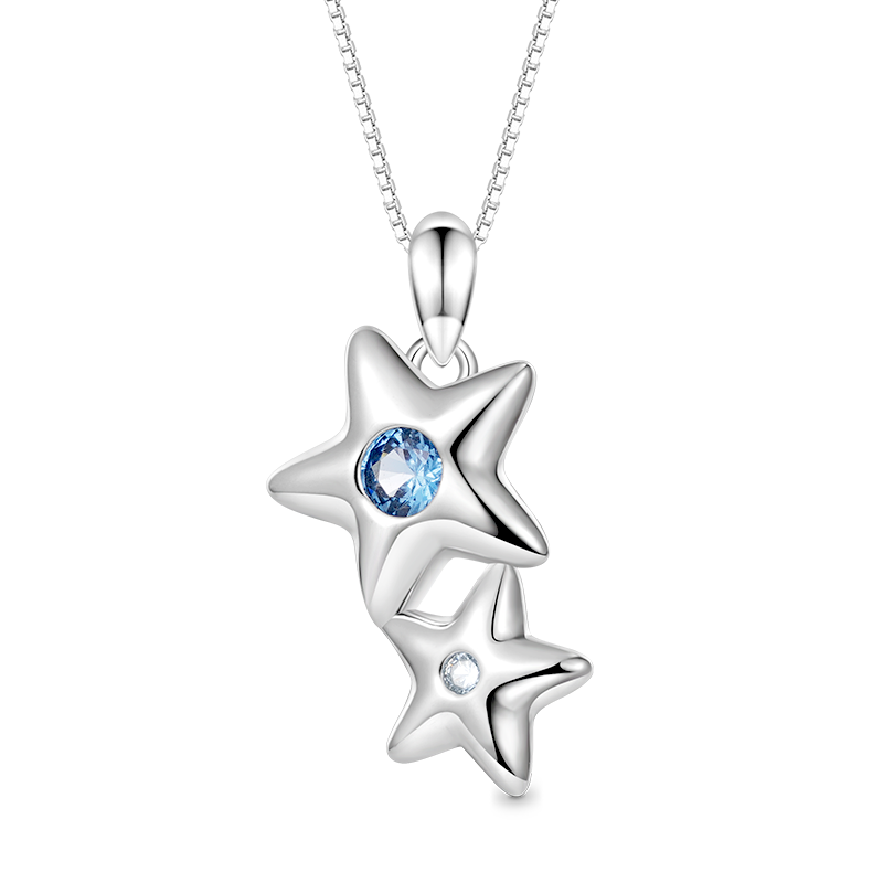 Gnoce Sparkling Double Blue Star Necklace_1