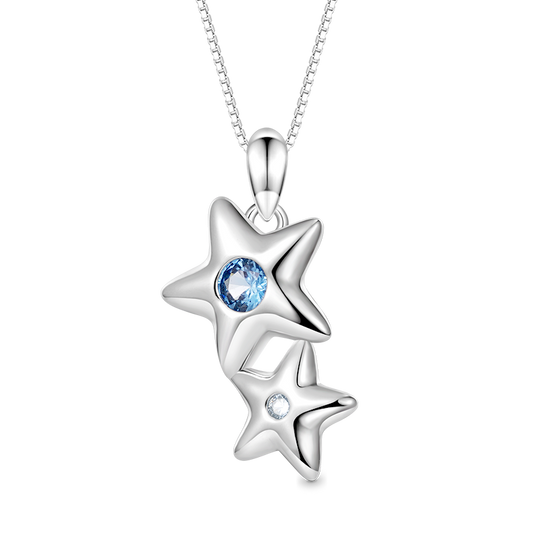Gnoce Sparkling Double Blue Star Necklace_1