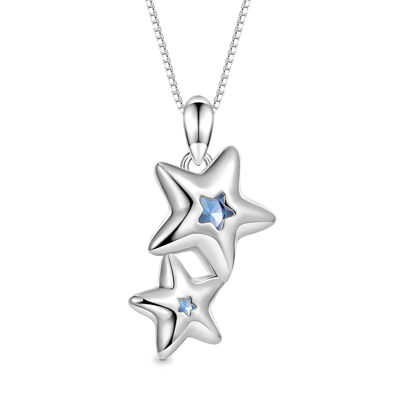 Gnoce Sparkling Double Blue Star Necklace_2