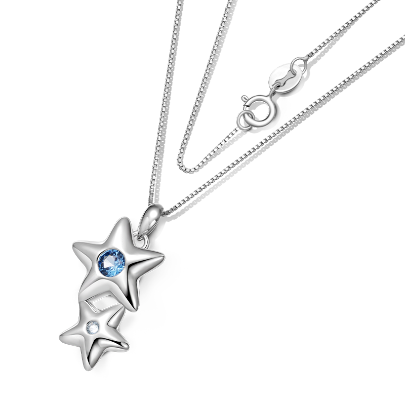 Gnoce Sparkling Double Blue Star Necklace_3
