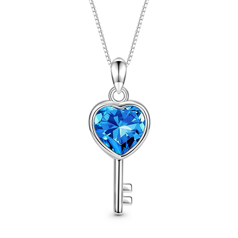 Gnoce Blue Love Heart Key Necklace_1
