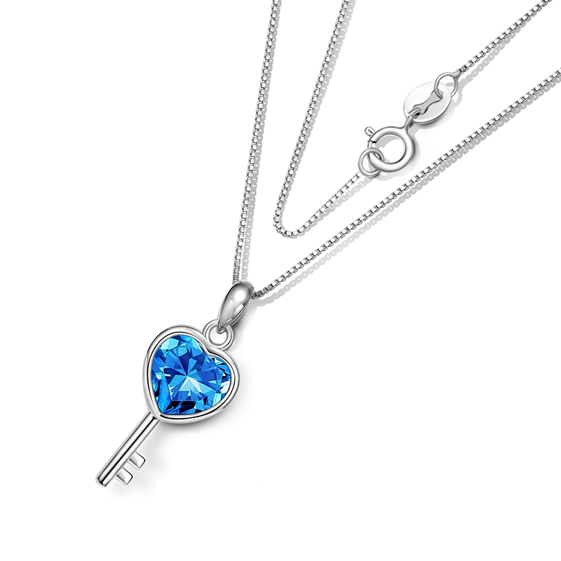 Gnoce Blue Love Heart Key Necklace_3