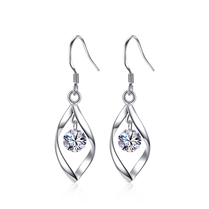 Twisted Water Drop Dangle Earrings Crystal Zircon S925 Silver_1