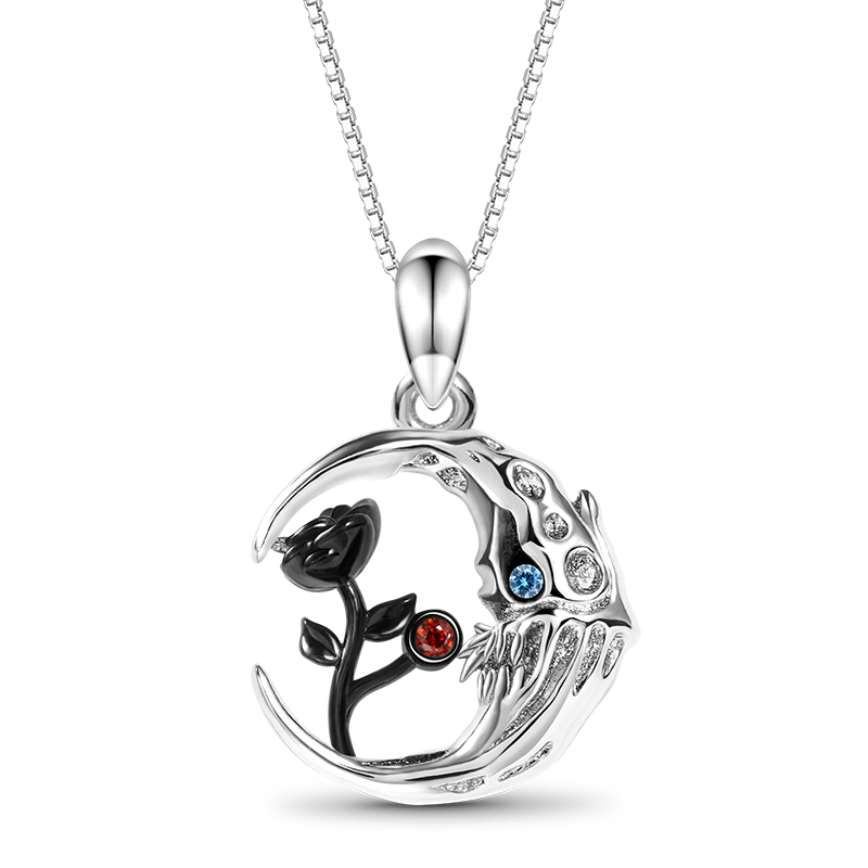 Gnoce Skull Moon with Rose Flower Necklace_1