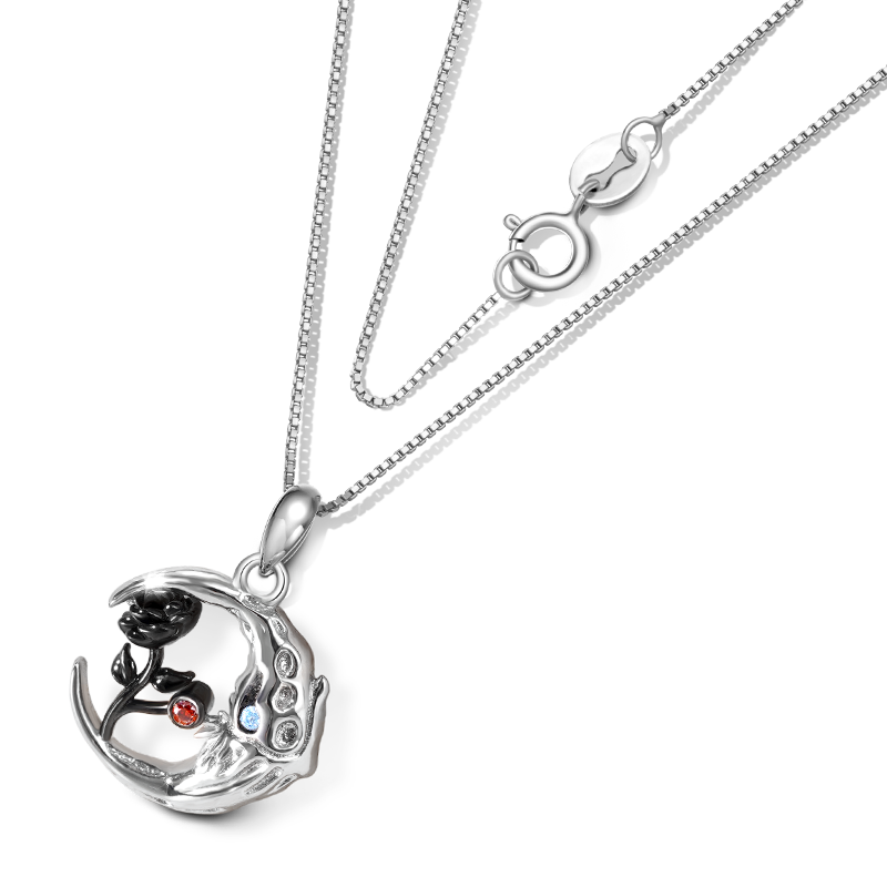 Gnoce Skull Moon with Rose Flower Necklace_2