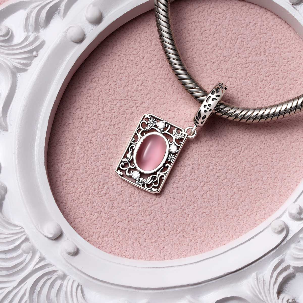 Gnoce Vintage Pink Glass Pendant Dangle Charm_2