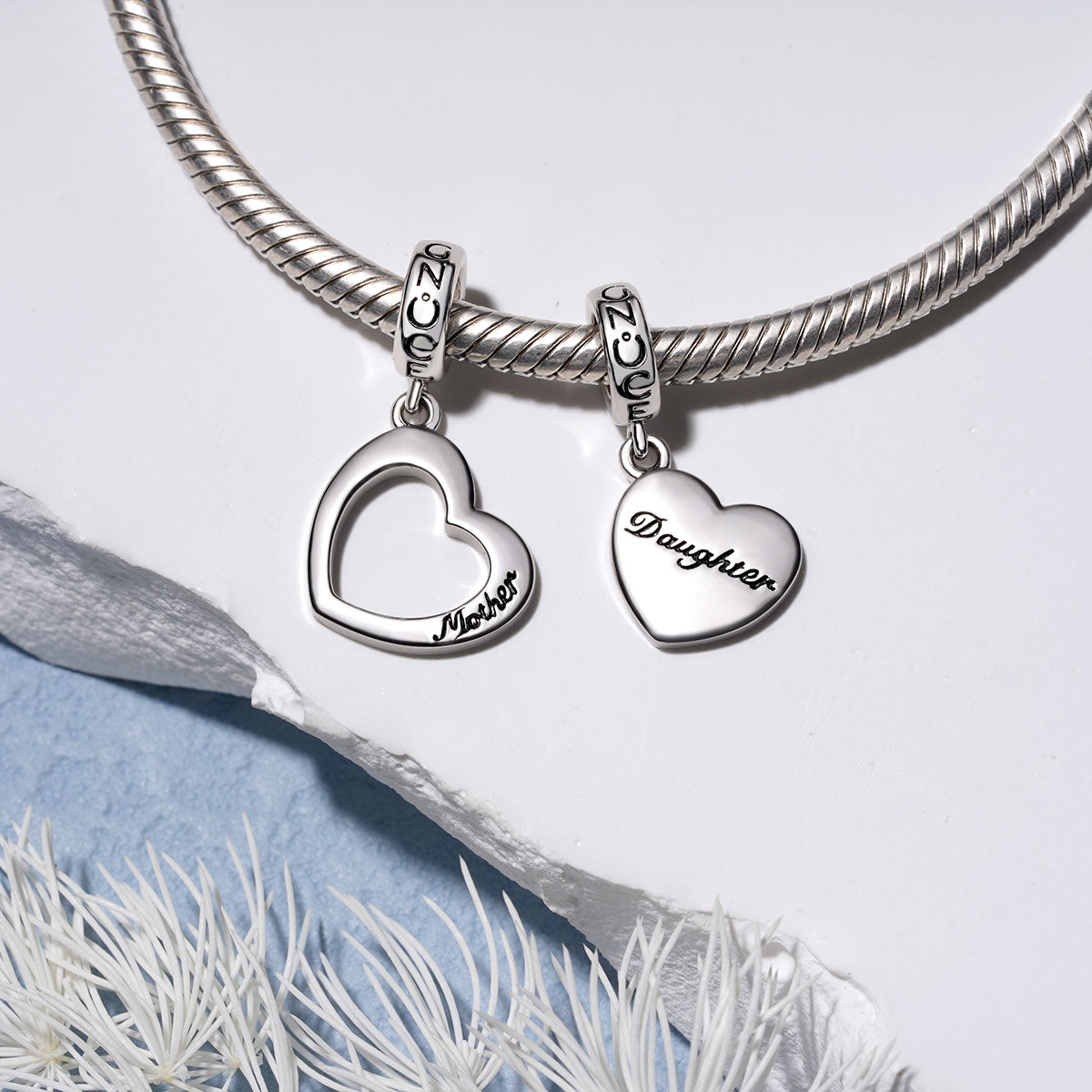 Gnoce Mother&Daughter Heart Pendant Dangle Charm_5