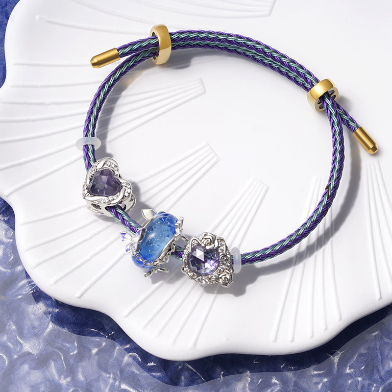 Gnoce Adjustable Blue Purple Basic Bracelet with 2 Pieces of Stoppers_3