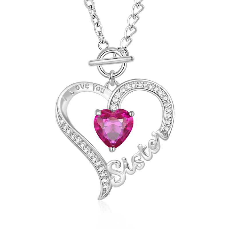 Gnoce "Sister" Birthstone Heart Necklace_1