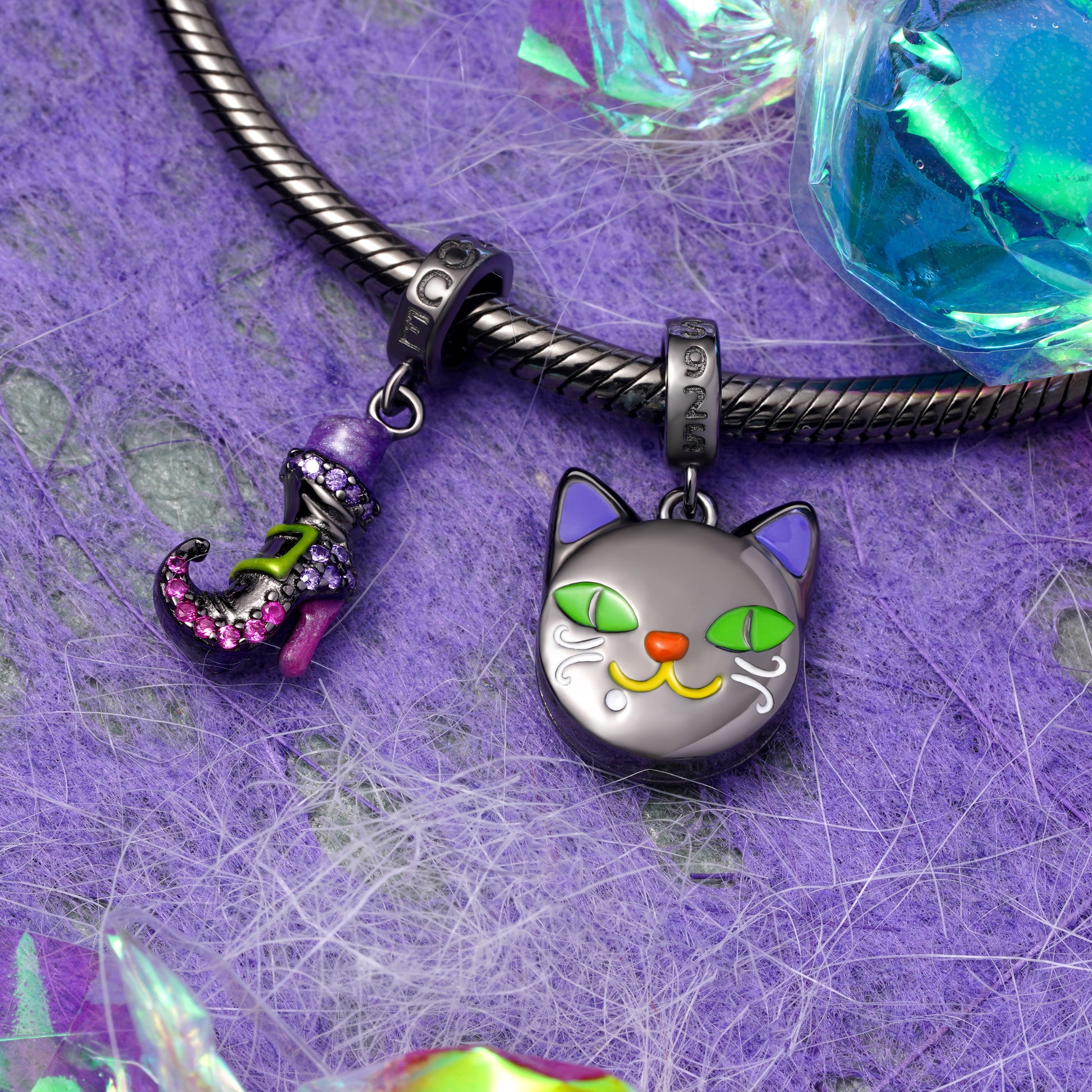 Gnoce Halloween Black Cat Pendant Dangle Charm_3