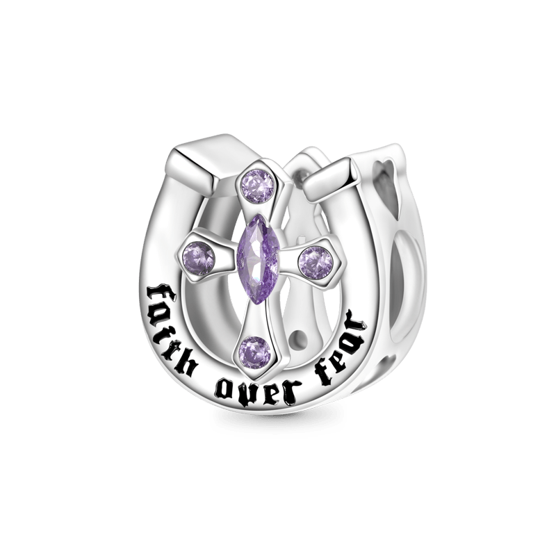 Gnoce "Faith over Fear " Lucky Horseshoe Cross Charm_1