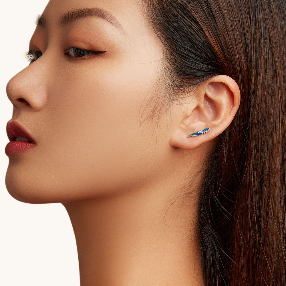 Gnoce Dazzling Blue Feather Dangle Earrings_4