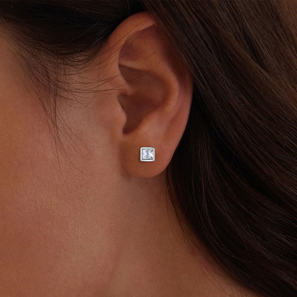 Gnoce Princess Cut Zircon Stud Earrings_4