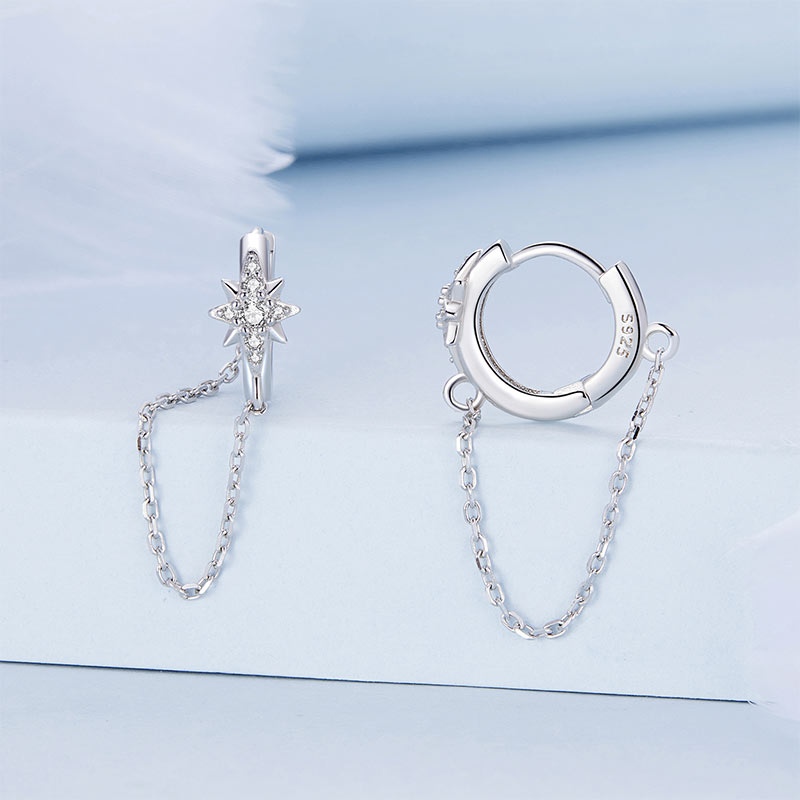 Gnoce Six-Pointed Star Earrings with Chain_2