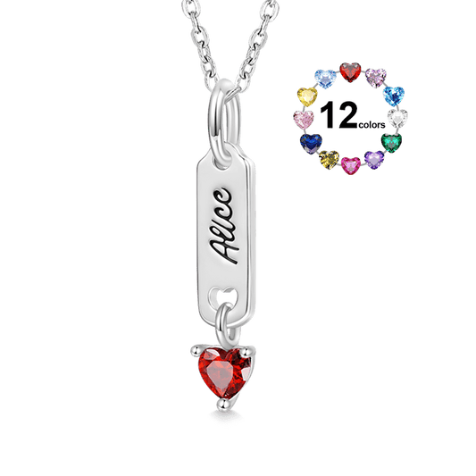 Gnoce Classic Bar Heart Birthstone Engravable Necklace_1