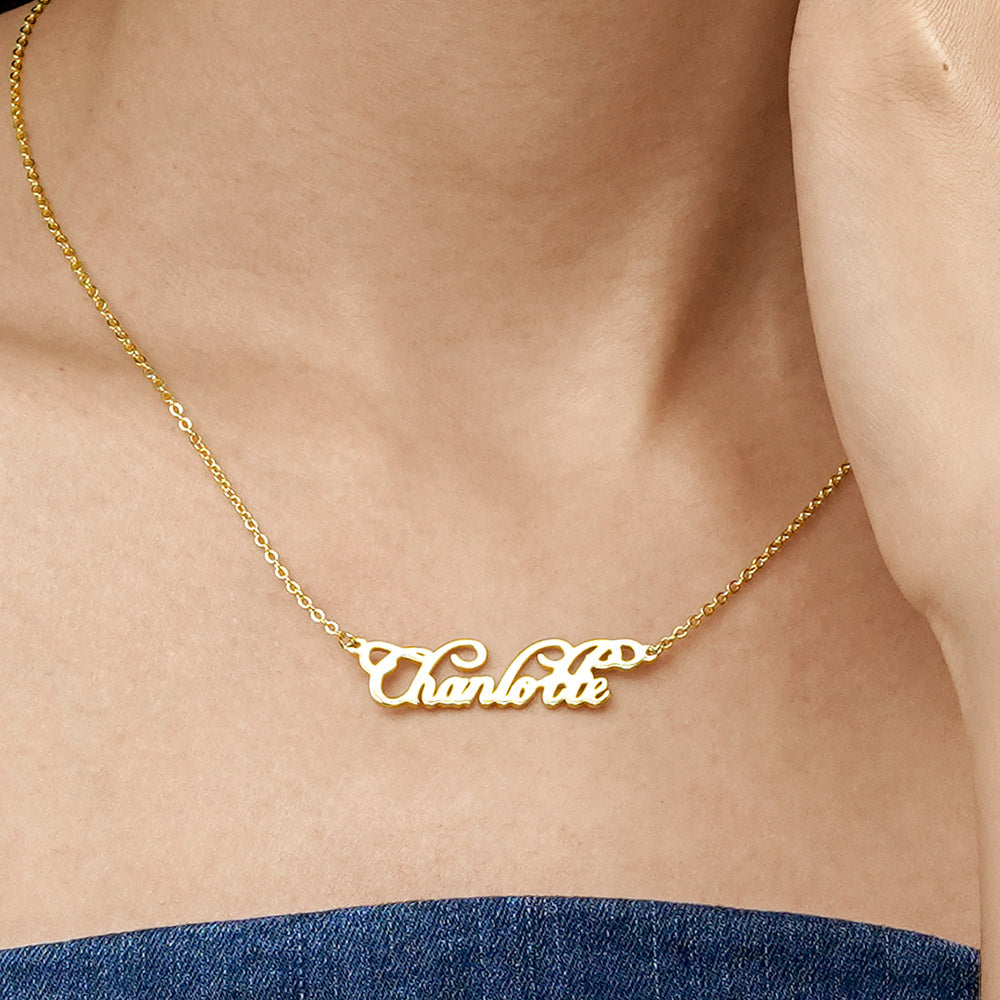 Gnoce "Gifts for the One Beloved " Personalized Custom Gold Color Elegant Name Necklace - Custom Made Any Name_3