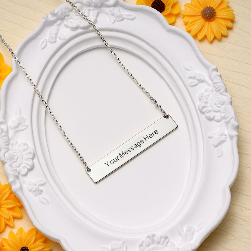 Gnoce "Speak Out Your Love" Made of 925 Sterling Silver Can Easily Engrave with Your Name, or A Word That Inspires You ,Silver Engravable Bar Necklace_2