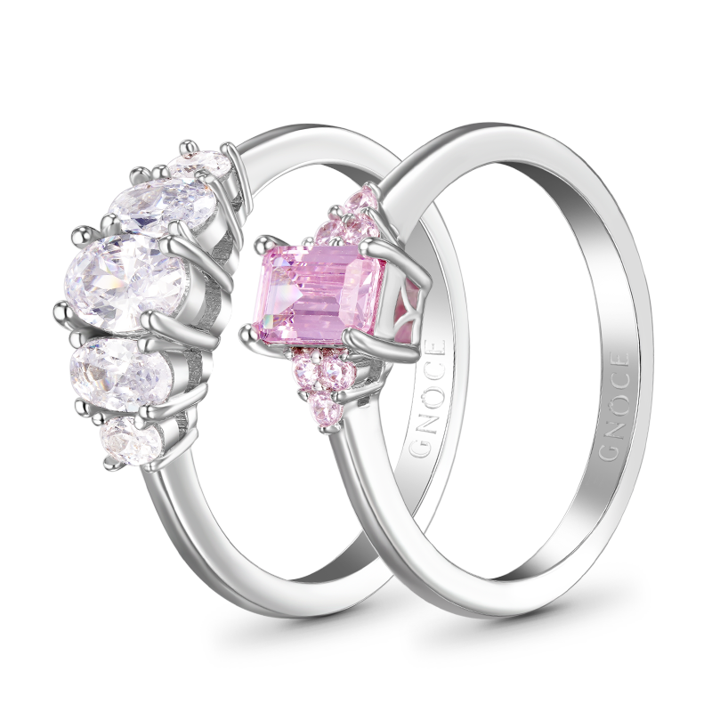 Gnoce Double Pink Rectangle Cut Stackable Ring Set_2