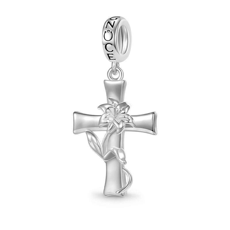 Gnoce Easter Lily Cross Pendant Dangle Charm_1