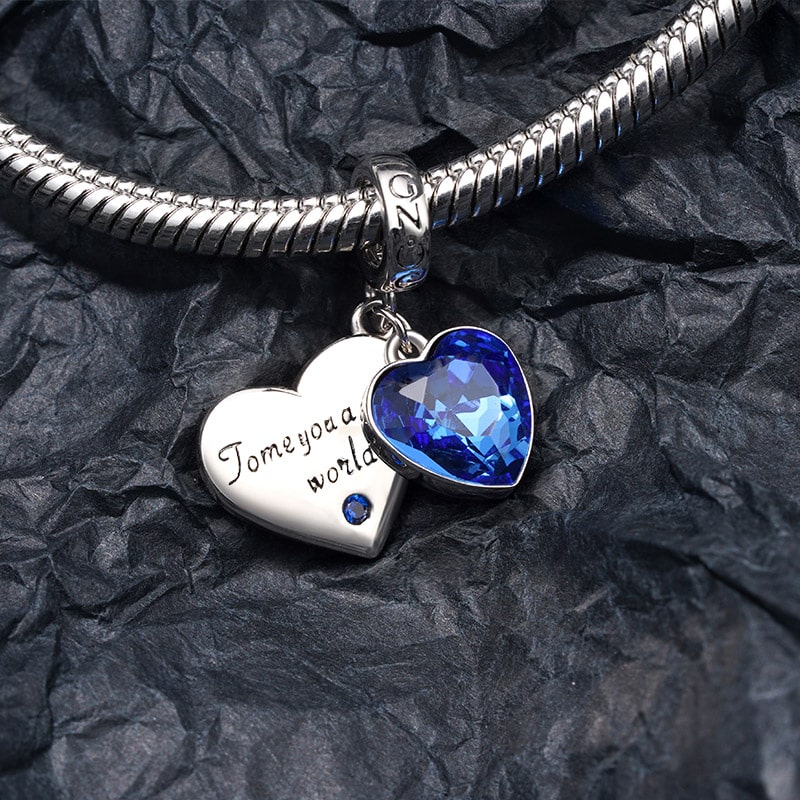 Gnoce “To me you are the world” Love Heart Pendant Dangle Charm_4