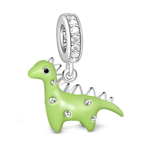 Gnoce "You are Delicious" 925 Sterling Silver Green Enamelled Dinosaur Pendant Charm_1