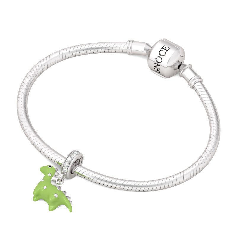 Gnoce "You are Delicious" 925 Sterling Silver Green Enamelled Dinosaur Pendant Charm_3
