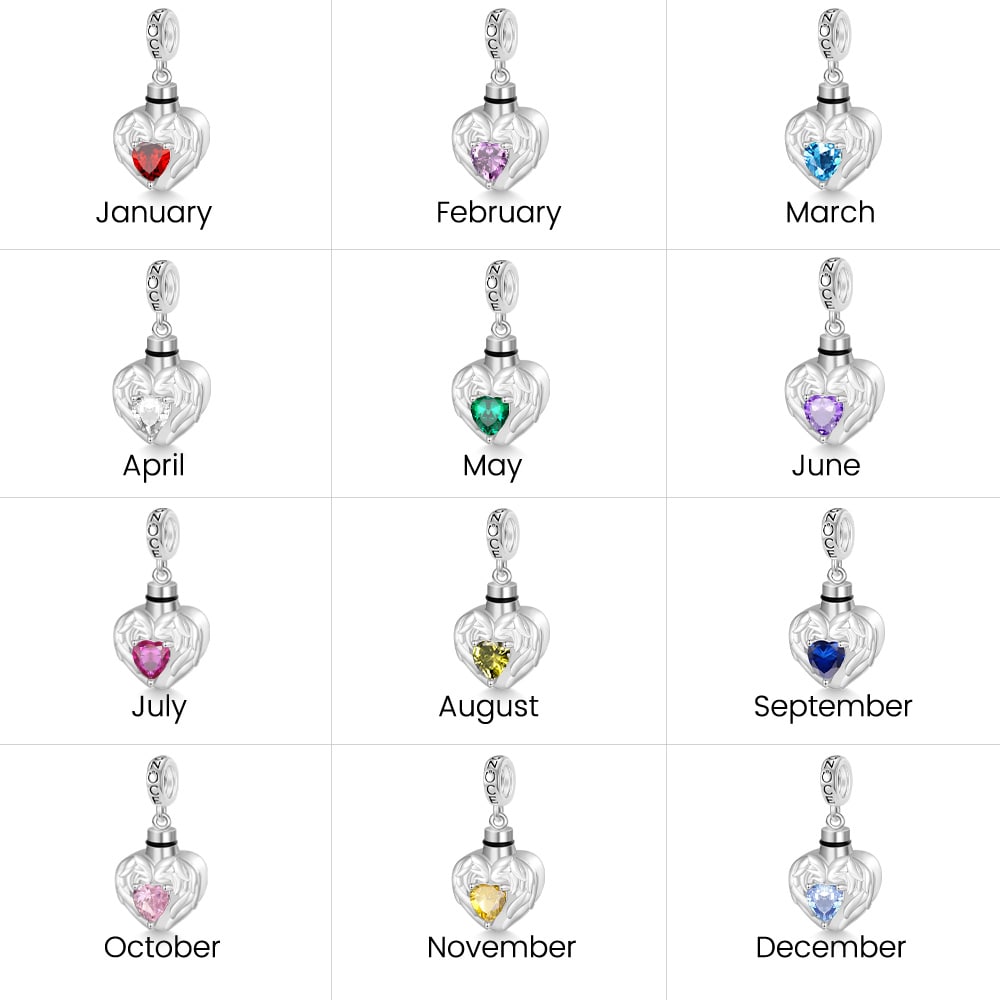Gnoce Engravable Birthstone Angel Wings Heart Memorial Urn Ashes Pendant Dangle Charm_7