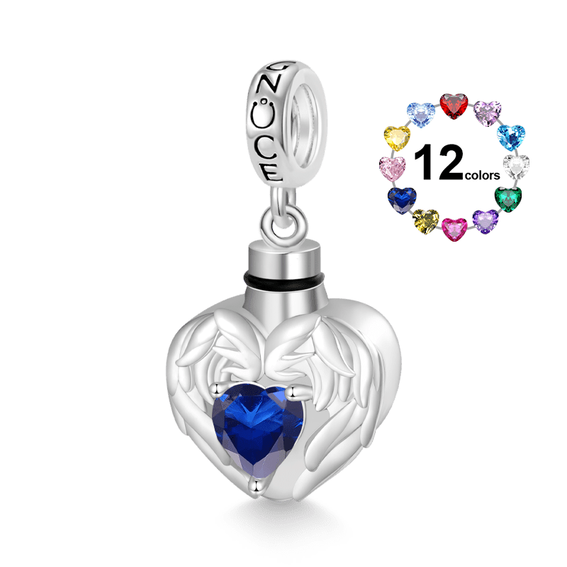 Gnoce Engravable Birthstone Angel Wings Heart Memorial Urn Ashes Pendant Dangle Charm_2