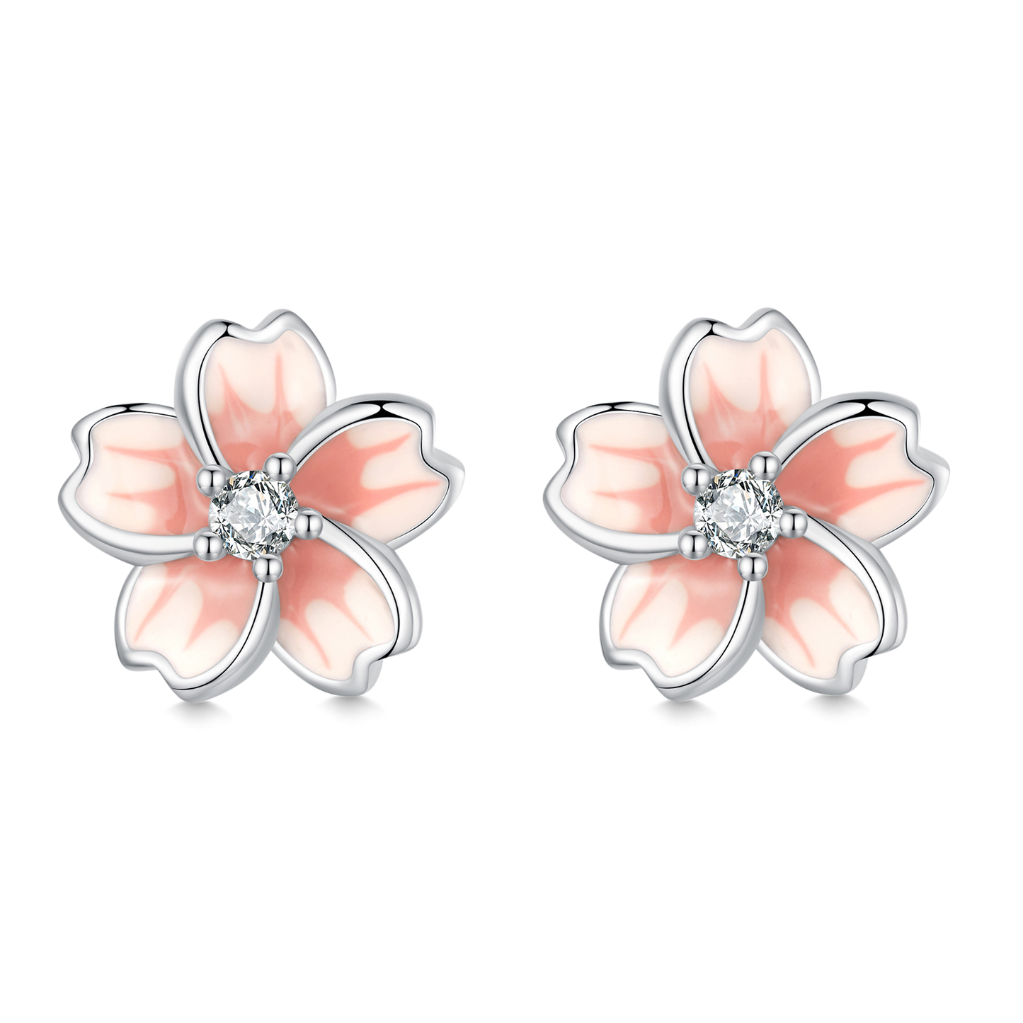 Gnoce Pink Gradient Cherry Blossom Sakura Stud Earrings_1