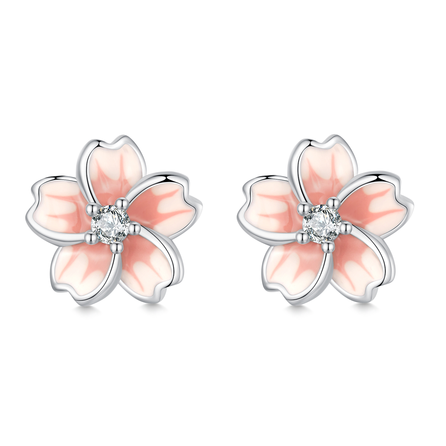 Gnoce Pink Gradient Cherry Blossom Sakura Stud Earrings_1