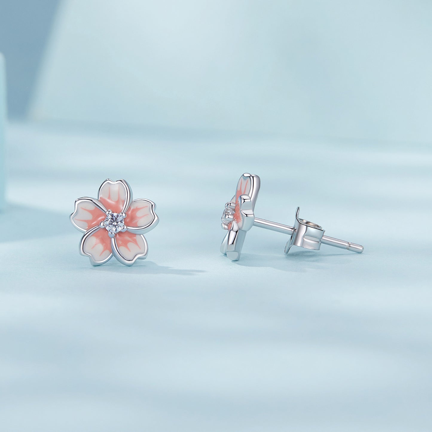 Gnoce Pink Gradient Cherry Blossom Sakura Stud Earrings_3